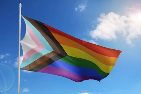 Progress pride flag on sky background. 3d illustration. Stock Illustration