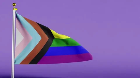 Progress pride flag waving on pole against solid purple background. Fabric Stock Footage 312027638