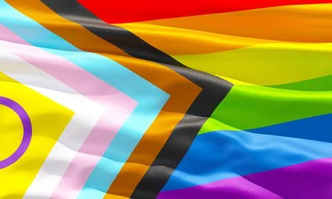 Progress Pride with intersex inclusion rainbow flag closeup view background.. Stock Illustration