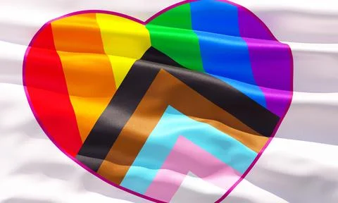 Progress Pride rainbow heart flag closeup view background for LGBTQIA+ Prid.. Stock Photos