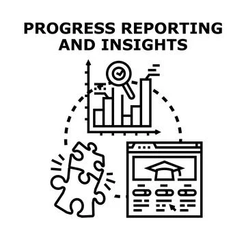 Progress reporting and insights finding solutions concept 스톡 일러스트