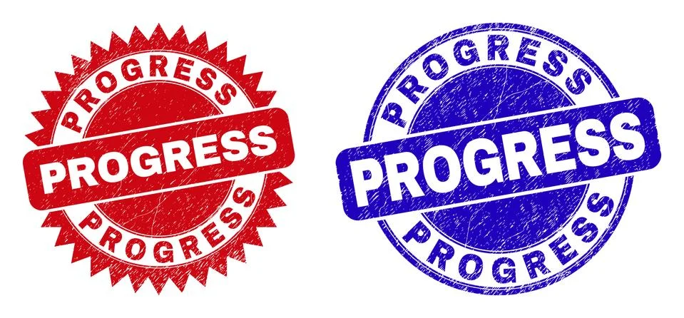 PROGRESS Round and Rosette Watermarks with Grunged Style Stock Illustration