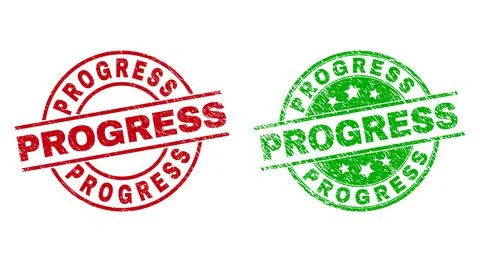 PROGRESS Round Stamps with Corroded Style Stock Illustration