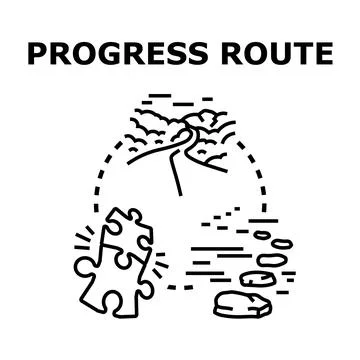 Progress route concept illustrating challenge, journey, and solution Stock Illustration