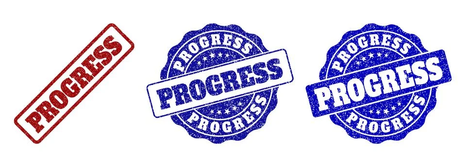 PROGRESS Scratched Stamp Seals Stock Illustration