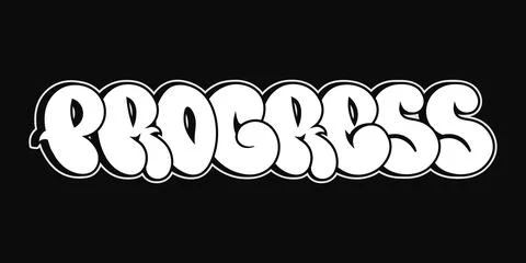 Progress - single word, letters graffiti style. Vector hand drawn logo. Fun.. Stock Illustration