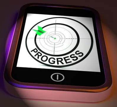 Progress smartphone displays advancement improvement and goals Ilustración de archivo