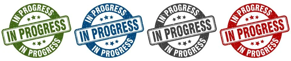 In progress stamp. in progress round stamp set isolated on white background Stock Illustration