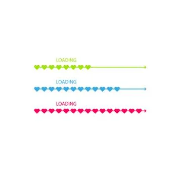 Progress status bar icon. Love loading collection. White heart. Funny happy Stock Illustration