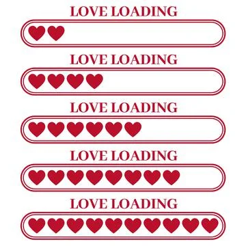 Progress status bar icon. Love loading collection. Red heart. Funny happy val Illustrazione stock