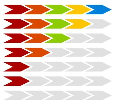 Progress, step, level indicators with 5 steps arrows Stock Illustration