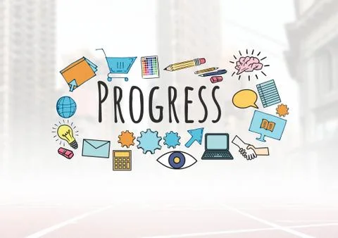 Progress text with drawings graphics Illustrazione stock