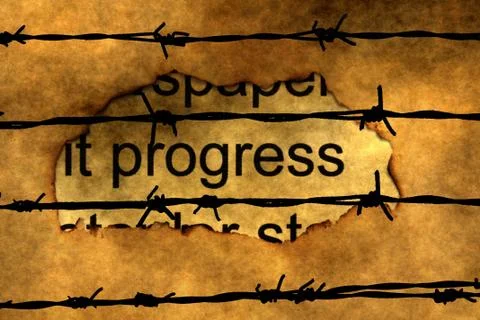 Progress text on paper hole against barbwire Stock Illustration
