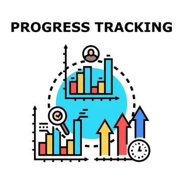 Progress tracking process with data analysis and growth Stock Illustration