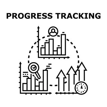 Progress tracking process with data analysis and growth Stock Illustration