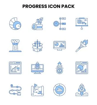 Progress Two Color Blue Bundle Icons Pack Stock Illustration