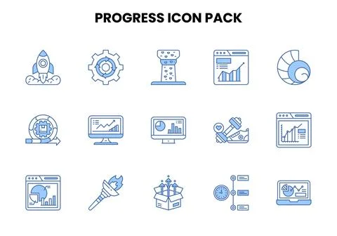Progress Two Color Blue Bundle Icons Pack 스톡 일러스트