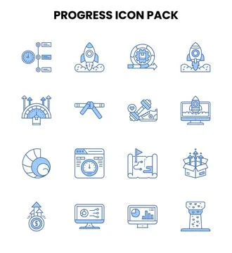 Progress Two Color Blue Graphics Icons Pack Stock Illustration