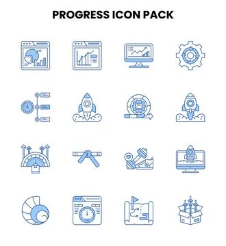 Progress Two Color Blue Graphics Icons Pack Stock Illustration
