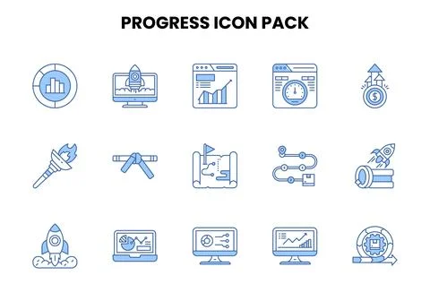 Progress Two Color Blue Icons Pack Illustrazione stock