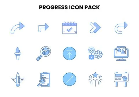 Progress Two Colour Collection Icons Pack Stock Illustration