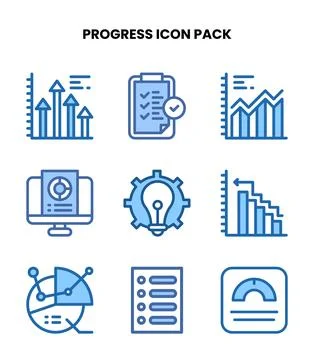 Progress Two Colour Vector Icons Pack Stock Illustration