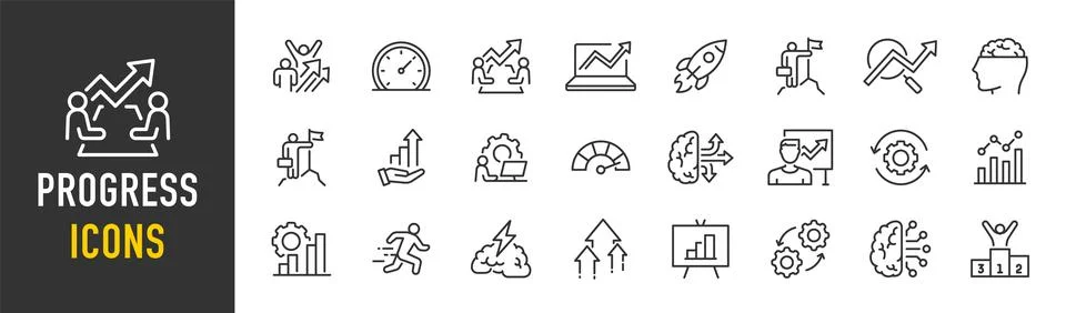 Progress web icons in line style. Brainstorming, creativity, skill, strateg.. Stock Illustration