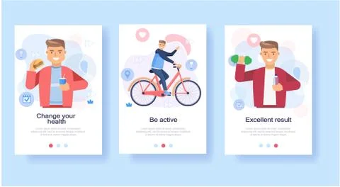 Progress weight loss man, the stages of the diet eating healthy, fitness spor Stock Illustration