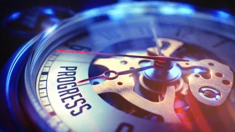 Progress - Wording on Pocket Watch. 3D Illustration. イラスト素材