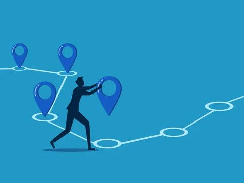 Progress of the work. Businessman pinning the location Illustrazione stock