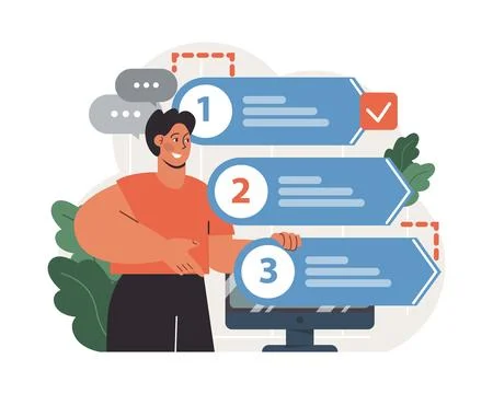 Progress. Work optimization and efficiency. Character moving Illustrazione stock