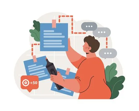 Progress. Work optimization and efficiency. Character moving 스톡 일러스트