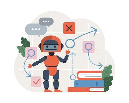 Progress. Work optimization and efficiency. Character moving Illustrazione stock