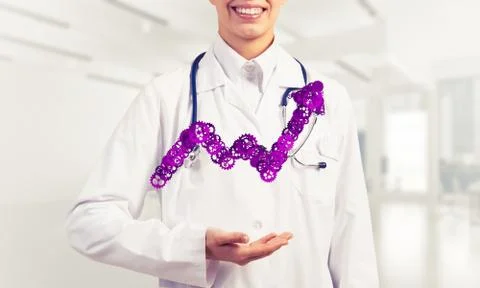 Progressing graph presented in female palms as symbol of success Stock Photos