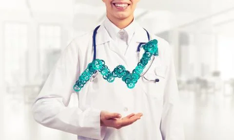 Progressing graph presented in female palms as symbol of success Stock Photos