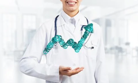 Progressing graph presented in female palms as symbol of success and improvement Stock Photos