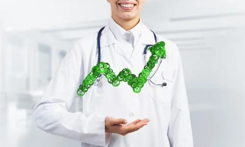Progressing graph presented in female palms as symbol of success and improvement Stock Photos