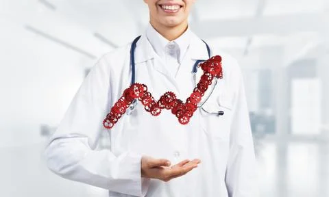 Progressing graph presented in female palms as symbol of success and improvement Stock Photos