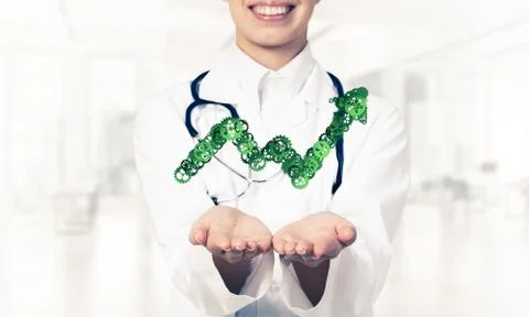 Progressing graph presented in female palms as symbol of success Stock Photos