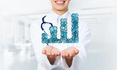 Progressing graph presented in female palms as symbol of success and improvement Stock Photos