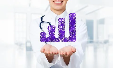 Progressing graph presented in female palms as symbol of success and improvement Stock Photos