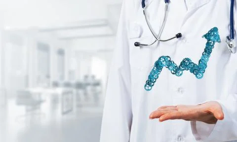 Progressing graph presented in female palms as symbol of success and improvement Stock Photos