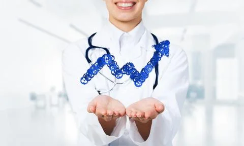 Progressing graph presented in female palms as symbol of success and improvement Stock Photos