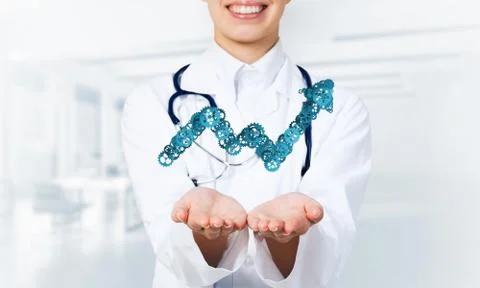 Progressing graph presented in female palms as symbol of success and improvement Stock Photos