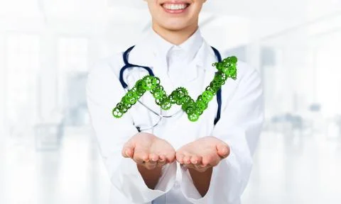 Progressing graph presented in female palms as symbol of success and improvement Stock Photos