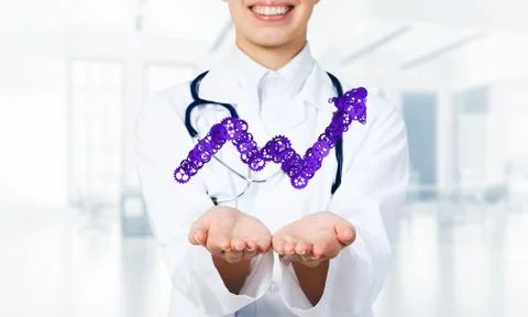 Progressing graph presented in female palms as symbol of success and improvement Stock Photos
