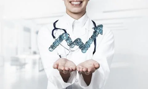 Progressing graph presented in female palms as symbol of success Stock Photos