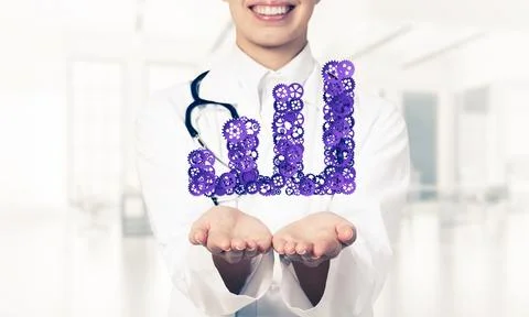 Progressing graph presented in female palms as symbol of success and improvement Stock Photos