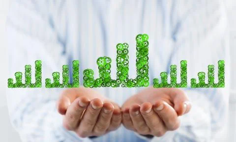 Progressing graph presented in male palms as symbol of success and improvement Stock Photos