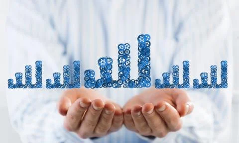 Progressing graph presented in male palms as symbol of success and improvement Stock Photos
